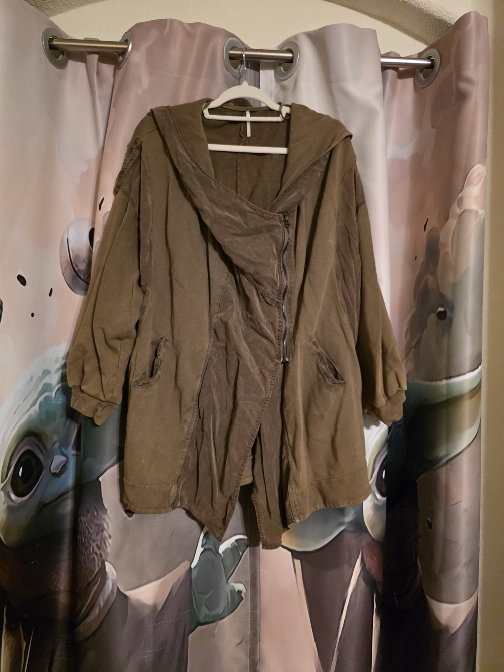 Women's Hooded Zip-Front Coatigan in Olive Brown